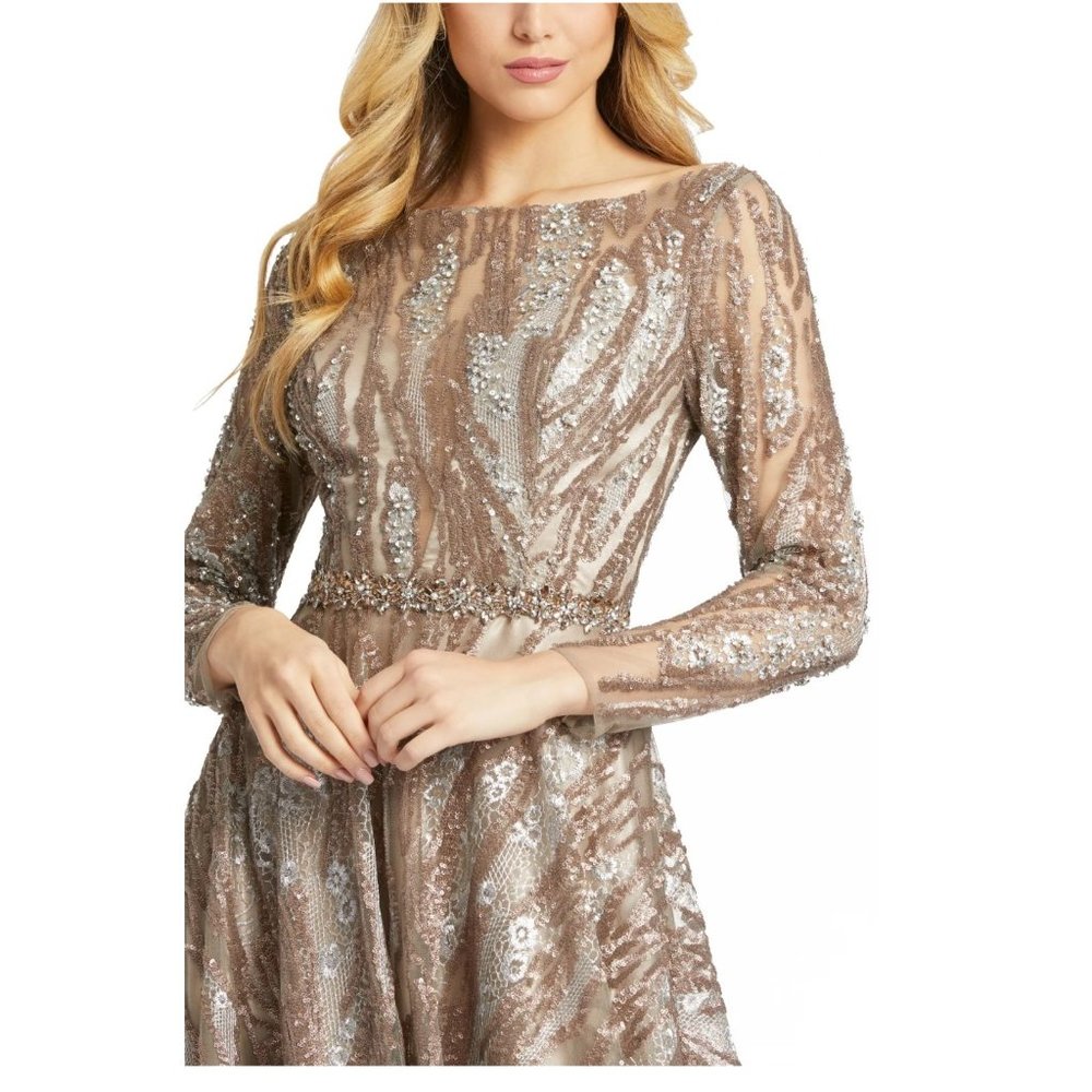 NWT MAC DUGGAL Embroidered & Embellished Long Sleeve Tulle Ballgown SZ 2 - Picture 2 of 13